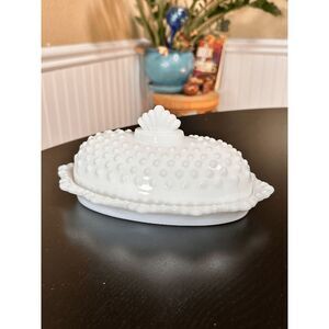 Vintage Fenton White Hobnail Milk Glass Butter Dish and Lid